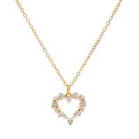 Rhinestone Brass Necklace, with Plastic Pearl, with 1.97inch extender chain, Heart, fashion jewelry & for woman & with rhinestone Approx 19.29 Inch 