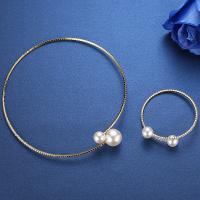 Rhinestone Zinc Alloy Jewelry Set, with Plastic Pearl & for woman & with rhinestone Inner Approx 55,120mm 