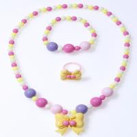 Jewelry Gift Sets, Plastic, finger ring & bracelet & necklace, Bowknot, for children, multi-colored 