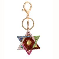 Rhinestone Zinc Alloy Key Chain, Hexagram, gold color plated, cute & fashion jewelry & with rhinestone 