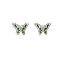 Cubic Zirconia Micro Pave Brass Earring, Copper Alloy, Butterfly, gold color plated, fashion jewelry & micro pave cubic zirconia & for woman, green [