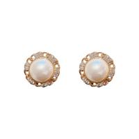 Boucles d'oreilles en laiton zircon cubique pavent, Alliage de cuivre, avec perle de plastique, Placage de couleur d'or, bijoux de mode & pavé de micro zircon & pour femme, blanc Vendu par paire