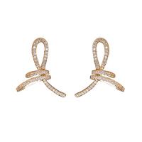 Rhinestone Brass Stud Earring, Copper Alloy, Bowknot, gold color plated, fashion jewelry & for woman & with rhinestone, 27mm 