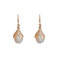 Rhinestone Brass Drop Earring, Copper Alloy, with Plastic Pearl, gold color plated, fashion jewelry & for woman & with rhinestone, 36mm 