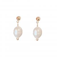 Brass Drop Earring, Copper Alloy, with Plastic Pearl, gold color plated, fashion jewelry & for woman 