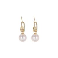 Cubic Zirconia Micro Pave Brass Earring, Copper Alloy, with Plastic Pearl, real gold plated, fashion jewelry & micro pave cubic zirconia & for woman [
