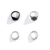 Zinc Set anillo de aleación, aleación de zinc, barnizado, 4 piezas & para hombre & esmalte, tamaño:5.5-9, Vendido por Set[