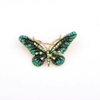 Rhinestone Zinc Alloy Brooch, Butterfly, gold color plated, for woman & enamel & with rhinestone [