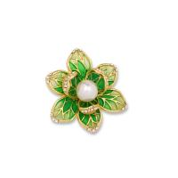 Plastic Pearl Brooch, Zinc Alloy, with Plastic Pearl, Flower, gold color plated, for woman & with rhinestone 