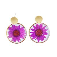 Resin Drop Earring, with Dried Flower & Zinc Alloy, Round, gold color plated, fashion jewelry & for woman & epoxy gel 