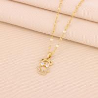 Titanium Steel Jewelry Necklace, with Brass, with 2inch extender chain, Bear, real gold plated, for woman & with rhinestone & hollow Approx 15.7 Inch [