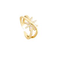 Titanium Steel Finger Ring, Hexagram, real gold plated, adjustable & micro pave cubic zirconia & for woman 