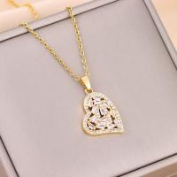 Titanium Steel Jewelry Necklace, with Brass, with 2inch extender chain, Heart, real gold plated, oval chain & micro pave cubic zirconia & for woman Approx 15.7 Inch [