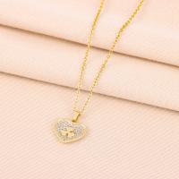 Titanium Steel Jewelry Necklace, with Brass, with 2inch extender chain, Heart, real gold plated, oval chain & for woman & with rhinestone Approx 15.7 Inch [