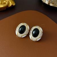Boucles d'oreilles en laiton zircon cubique pavent, bijoux de mode & pavé de micro zircon & pour femme & émail, doré Vendu par paire[