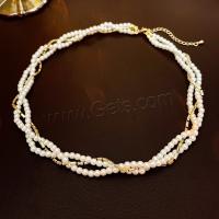Plastic Pearl Necklace, Brass, with Plastic Pearl, fashion jewelry & multilayer & micro pave cubic zirconia & for woman, white Approx 46.5 cm 