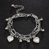 Bracelets En alliage de zinc, avec 5cm chaînes de rallonge, Placage de couleur argentée, Double couche & bijoux de mode & pour femme Environ 15 cm, Vendu par PC[
