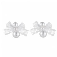 Ohrring aus Kunststoff, Spitze, mit Kunststoff Perlen, Modeschmuck & für Frau, weiß, 29x38mm, verkauft von Paar