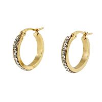 Titanium Steel Earrings, Round, Vacuum Ion Plating, fashion jewelry & polished & for woman & with rhinestone 20mm [