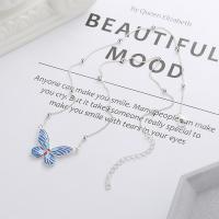 Sterling Silver Jewelry Necklace, 925 Sterling Silver, with 1.97inch extender chain, Butterfly, bright silver color plated, fashion jewelry & for woman & epoxy gel Approx 15.75 Inch 