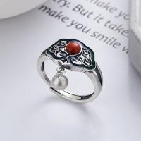 Sterling Silver Finger Ring, 925 Sterling Silver, with Yunnan Red Agate, Antique finish, fashion jewelry & for woman & epoxy gel, 14mm 