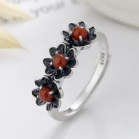 Sterling Silver Finger Ring, 925 Sterling Silver, with Yunnan Red Agate, Flower, Antique finish, fashion jewelry & for woman, 7mm 