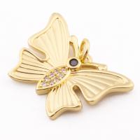 Cubic Zirconia Micro Pave Brass Pendant, Butterfly, high quality gold color plated, DIY & micro pave cubic zirconia Approx 3mm [