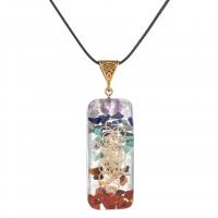 Gemstone Necklaces, Resin, with Natural Gravel & leather cord, with 1.96inch extender chain, handmade, fashion jewelry & Unisex Approx 17.71 Inch 