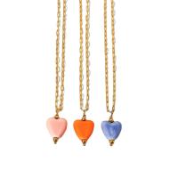 Stainless Steel Jewelry Necklace, 304 Stainless Steel, with Porcelain, with 1.97inch extender chain, Heart, 18K gold plated, fashion jewelry & for woman Approx 15.35 Inch 