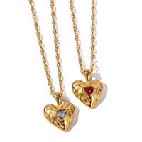 Cubic Zirconia Stainless Steel Necklace, 304 Stainless Steel, with 2.17inch extender chain, Heart, 18K gold plated, fashion jewelry & micro pave cubic zirconia & for woman, golden, 19.8mm Approx 15.95 Inch [