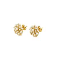 Stainless Steel Stud Earring, 304 Stainless Steel, with Plastic Pearl, 18K gold plated, fashion jewelry & for woman, golden [