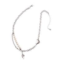 Titan Schmuck Halskette, Titanstahl, mit Kunststoff Perlen, Herz, poliert, Modeschmuck & für Frau, Länge:ca. 45 cm, verkauft von PC