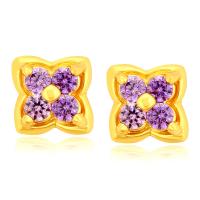 Zinc Alloy Stud Earring, Four Leaf Clover, 24K gold plated, fashion jewelry & micro pave cubic zirconia & for woman, purple [