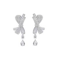 Cubic Zirconia Micro Pave Brass Earring, Bowknot, platinum plated, fashion jewelry & micro pave cubic zirconia & for woman [