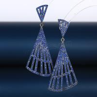 Cubic Zirconia Micro Pave Brass Earring, real gold plated, fashion jewelry & micro pave cubic zirconia & for woman, blue [