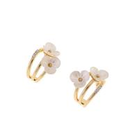 Cubic Zirconia Micro Pave Brass Earring, Copper Alloy, Flower, real gold plated, fashion jewelry & micro pave cubic zirconia & for woman [
