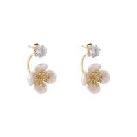 Cubic Zirconia Micro Pave Brass Earring, Copper Alloy, Flower, real gold plated, fashion jewelry & micro pave cubic zirconia & for woman [