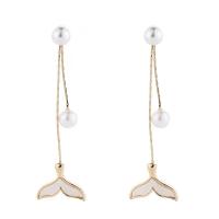 Brass Drop Earring, Copper Alloy, with Plastic Pearl, real gold plated, fashion jewelry & for woman 
