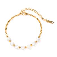 Natural Freshwater Pearl Jewelry Sets, 304 Stainless Steel, anklet & bracelet, with Shell & Freshwater Pearl, plated, fashion jewelry   golden 