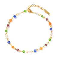 Stainless Steel Anklets Jewelry, 304 Stainless Steel, with Glass Beads, with 3.5cm extender chain, plated, fashion jewelry, golden, 4mm cm [