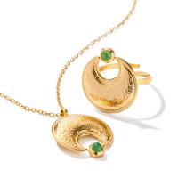 Fashion Stainless Steel Jewelry Sets, 304 Stainless Steel, finger ring & necklace, with Aventurine, plated, fashion jewelry gold [