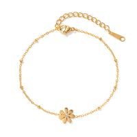 Stainless Steel Chain Bracelets, 304 Stainless Steel, with 3.5cm extender chain, Flower, plated, fashion jewelry & with rhinestone, golden, 7.2mm .5 cm [