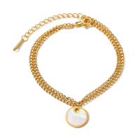 Stainless Steel Charm Bracelet, 304 Stainless Steel, with Shell, with 4cm extender chain, plated, fashion jewelry, golden .5 cm [