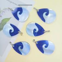 Zinc Alloy Shell Pendants, with Shell, Oval, plated, DIY, blue 
