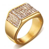 Cubic Zirconia anillo de dedo de acero inoxidable, acero inoxidable 304, diverso tamaño para la opción & micro arcilla de zirconia cúbica & para hombre, dorado, 11mm, tamaño:7-12, Vendido por UD[