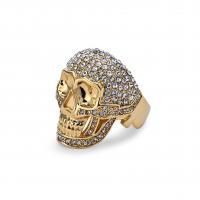 Rhinestone Brass Finger Ring, Skull, gold color plated & for man & with rhinestone, US Ring [