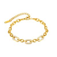 Stainless Steel Chain Bracelets, 304 Stainless Steel, with 7cm extender chain, Vacuum Ion Plating, fashion jewelry & micro pave cubic zirconia & for woman, golden Approx 17 cm [