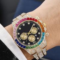 Bracelets de montre pour hommes, alliage de zinc, avec verre & Acier inoxydable 304, sans imperméable à l’eau & mouvement chinoise & avec strass, plus de couleurs à choisir Vendu par PC[