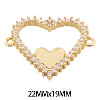 Cubic Zirconia Micro Pave Brass Connector, Heart, high quality gold color plated, DIY & micro pave cubic zirconia Approx 1mm [