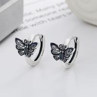 Sterling Silver Hoop Earring, 925 Sterling Silver, Butterfly, Antique finish, fashion jewelry & Unisex & epoxy gel [